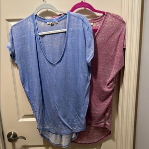 2 Express Women's Blue and pinkish V-Neck Tops - size small